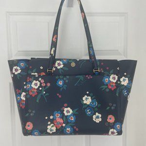 Tory Burch Navy Floral Leather Tote / Handbag